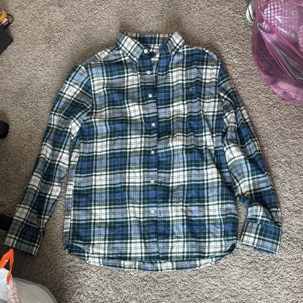 Vineyard Vines Green & Blue Plaid Button-Down Shirt